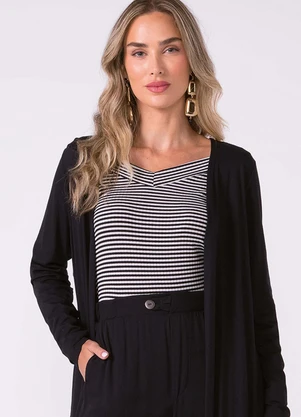 Marialícia - Blusa Ombro a Ombro Canelada Listras Preto - MARIALÍCIA