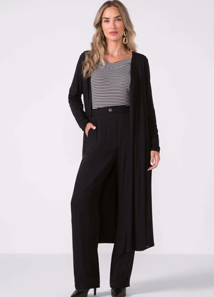 Marialícia - Blusa Ombro a Ombro Canelada Listras Preto - MARIALÍCIA