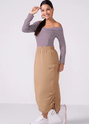 Marialícia - Blusa Ombro a Ombro Canelada Listras Roxo - MARIALÍCIA