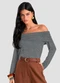 Dianna - Blusa Ombro a Ombro em Malha Visco Preto - variação: Cinza