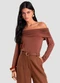 Dianna - Blusa Ombro a Ombro em Malha Visco Preto - variação: Marrom