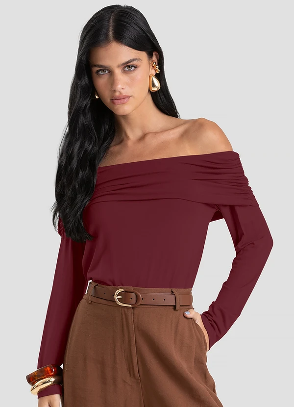 Dianna - Blusa Ombro a Ombro em Malha Visco Vermelho