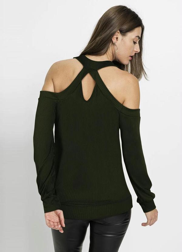 Queima Estoque - Blusa Ombros de Fora Manga Longa Verde 2