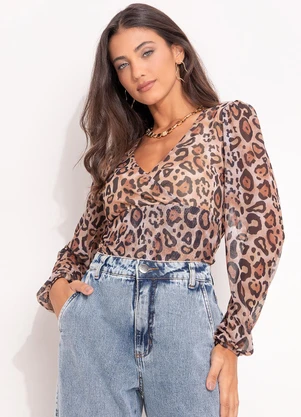 Quintess - Blusa Onça em Tule - QUINTESS