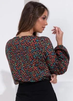 Quintess - Blusa Onça Mangas Longas Bufantes - QUINTESS