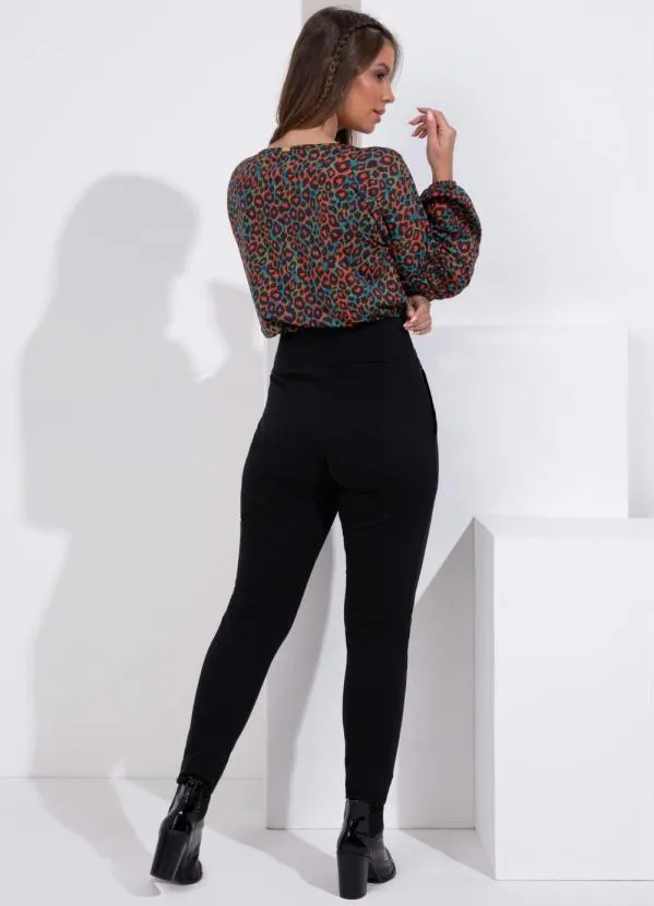 Quintess - Blusa Onça Mangas Longas Bufantes 4