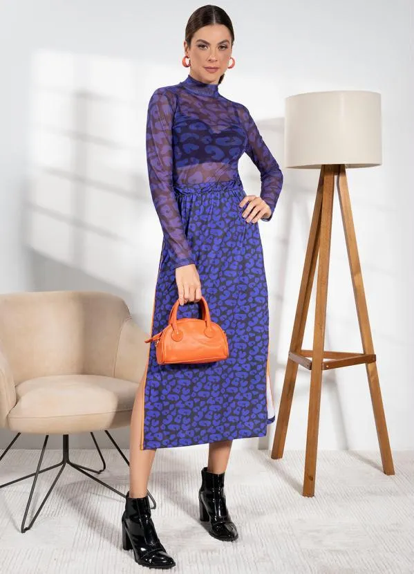 Quintess - Blusa Onça Marinho Segunda Pele em Tule 10