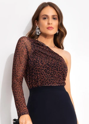 Quintess - Blusa Onça Marrom em Tule - QUINTESS