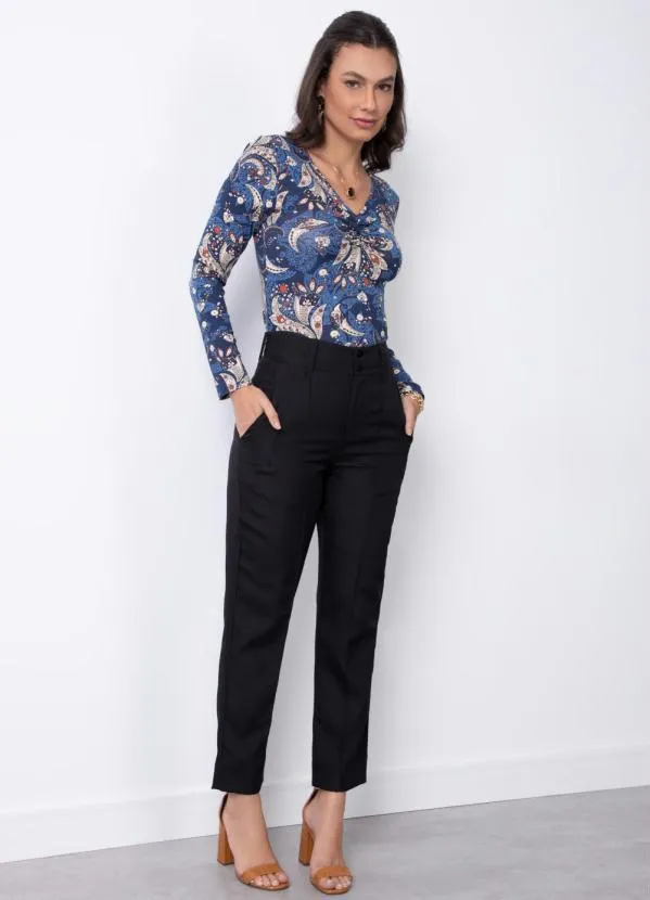 Quintess - Blusa Paisley Azul com Decote Ajustável 2