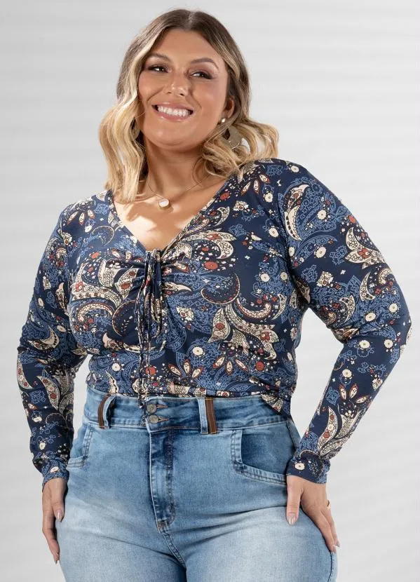 Quintess - Blusa Paisley Azul com Decote Ajustável 4