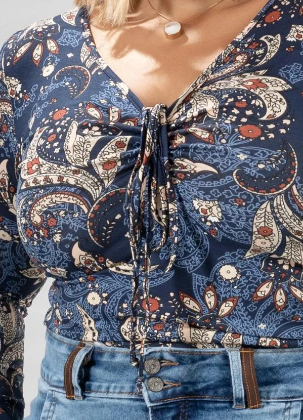 Quintess - Blusa Paisley Azul com Decote Ajustável 5