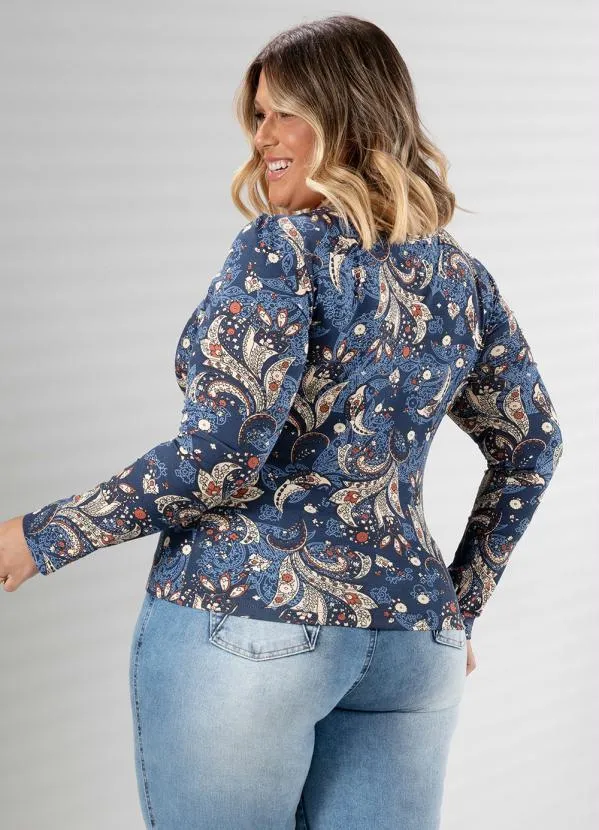 Quintess - Blusa Paisley Azul com Decote Ajustável 6