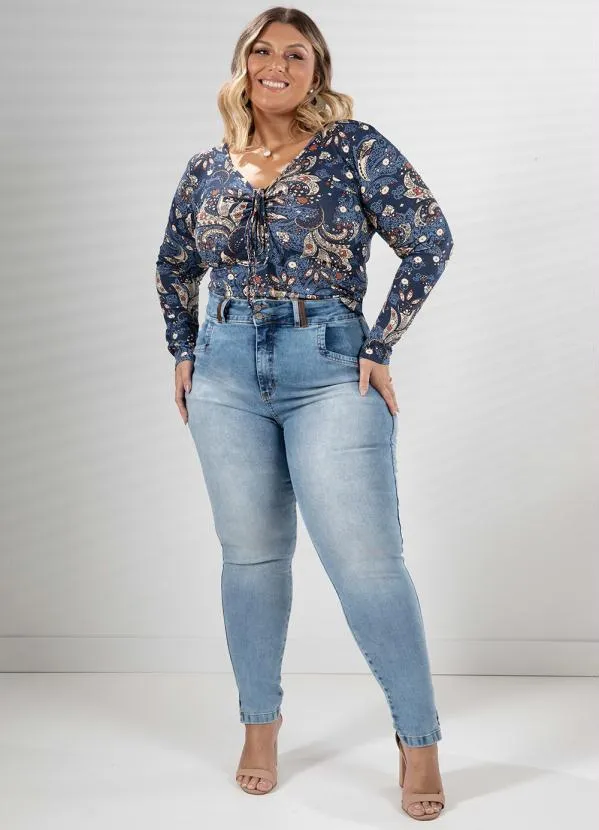 Quintess - Blusa Paisley Azul com Decote Ajustável 7