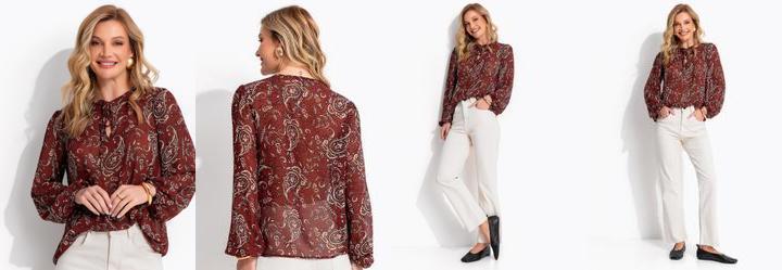 Blusa Paisley Bord� em Crepe Plano