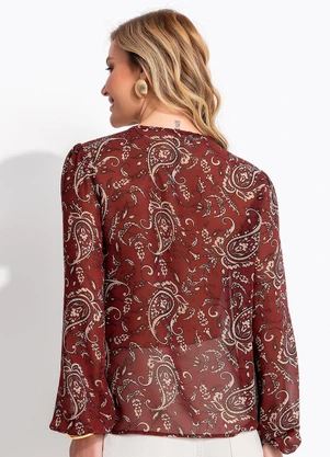 Quintess - Blusa Paisley Bordô em Crepe Plano - QUINTESS