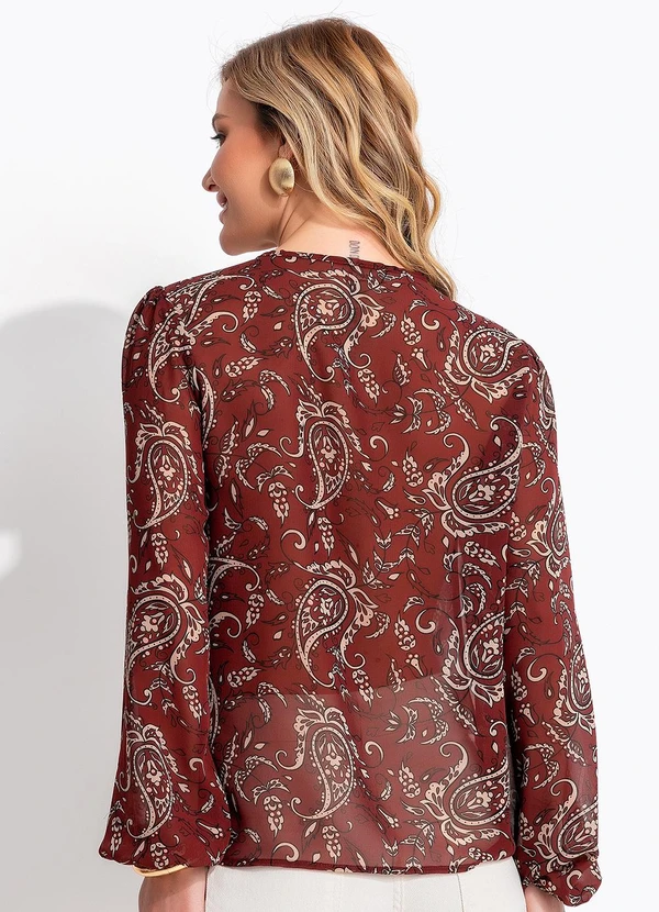 Quintess - Blusa Paisley Bordô em Crepe Plano 2