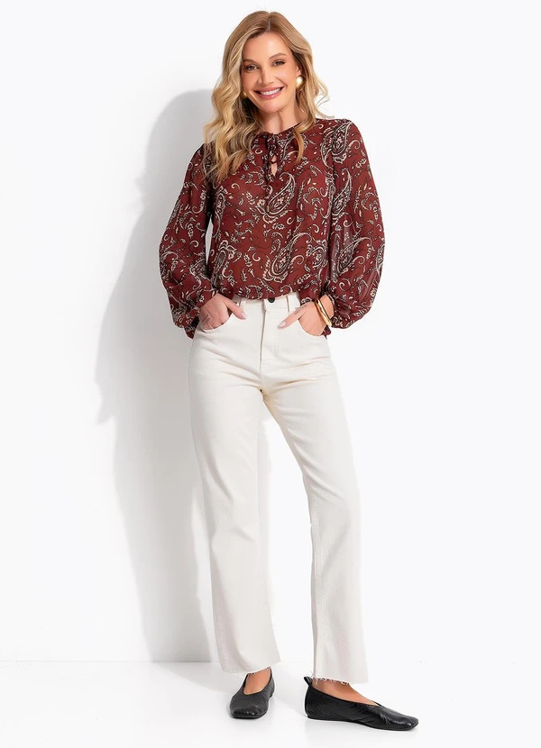 Quintess - Blusa Paisley Bordô em Crepe Plano 4