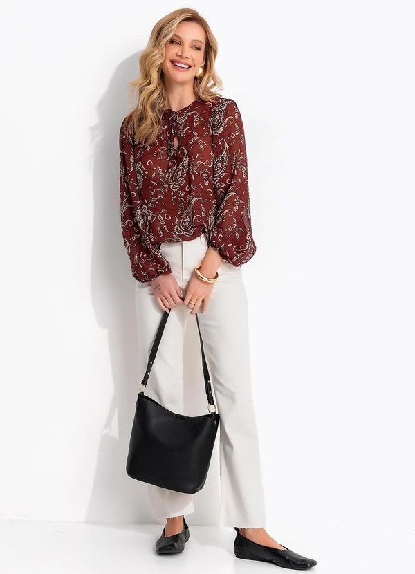 Quintess - Blusa Paisley Bordô em Crepe Plano 5