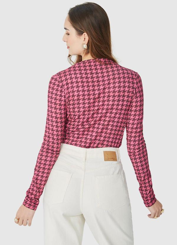 Malwee - Blusa Pied de Poule com Franzido Rosa 2