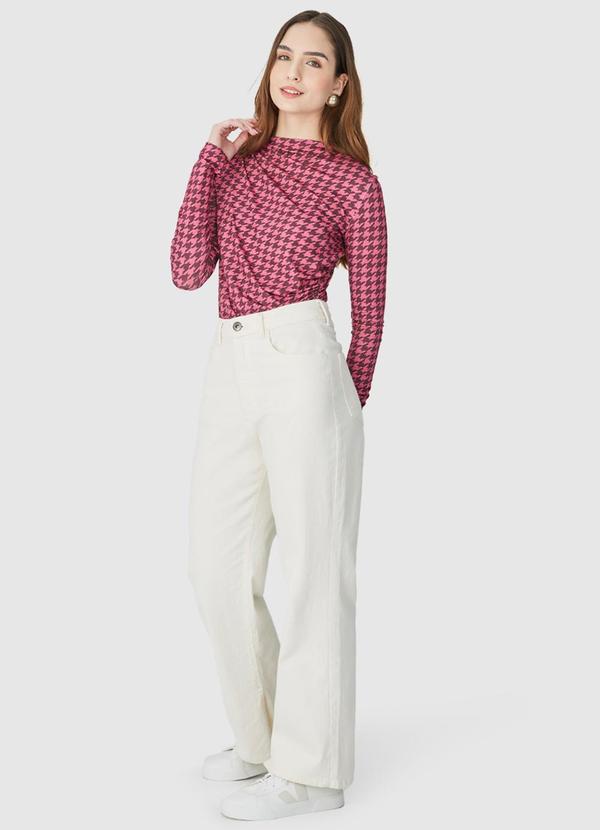 Malwee - Blusa Pied de Poule com Franzido Rosa 4