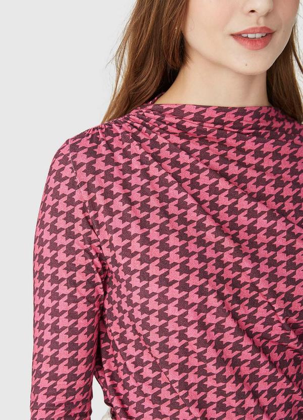 Malwee - Blusa Pied de Poule com Franzido Rosa 5