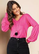 Blusa Pink Decote V com Mangas Bufantes