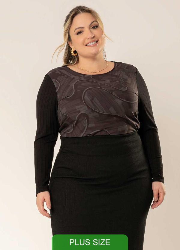 Cativa - Blusa Plus Size de Manga Comprida Preto