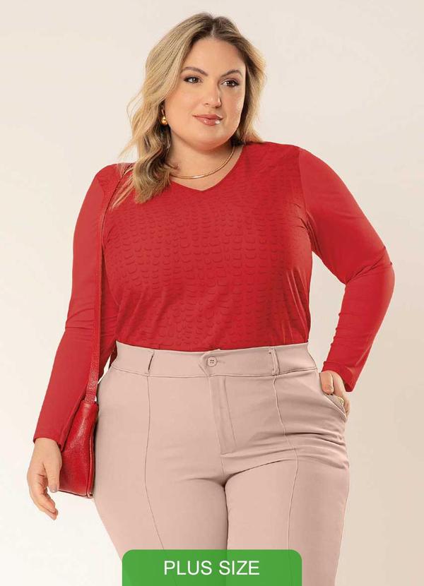 Cativa - Blusa Plus Size de Manga Comprida Vermelho