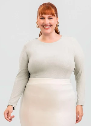 Cativa - Blusa Plus Size em Canelado Bege - CATIVA