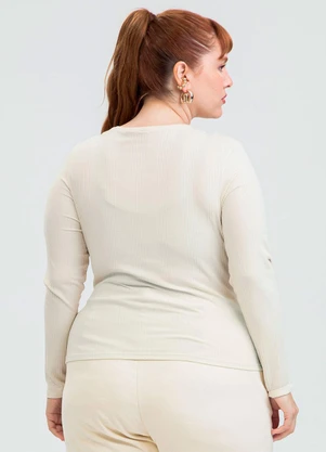 Cativa - Blusa Plus Size em Canelado Bege - CATIVA