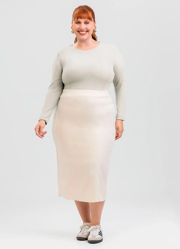 Cativa - Blusa Plus Size em Canelado Bege 3