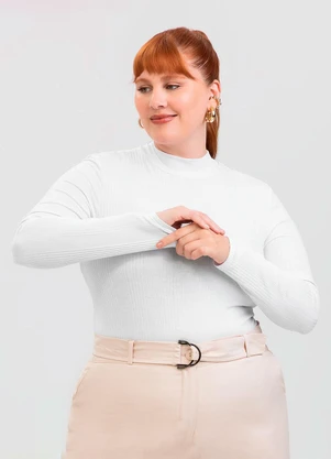 Cativa - Blusa Plus Size em Canelado Branco - CATIVA