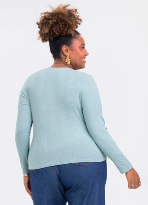 Cativa - Blusa Plus Size em Canelado Azul - CATIVA
