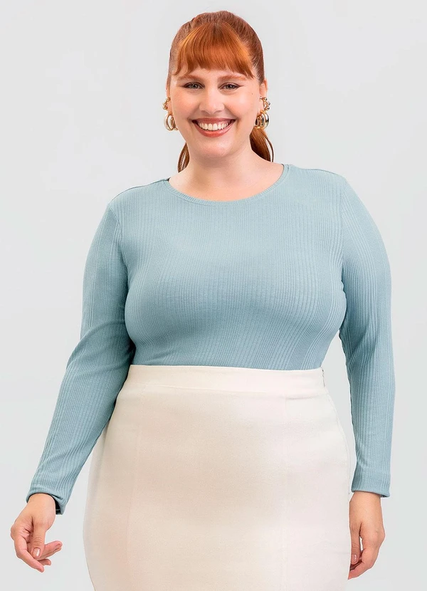 Cativa - Blusa Plus Size em Canelado Cinza