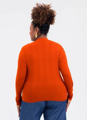 Cativa - Blusa Plus Size em Canelado Laranja - CATIVA