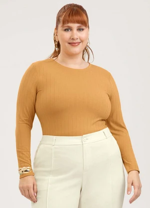 Cativa - Blusa Plus Size em Canelado Laranja - CATIVA