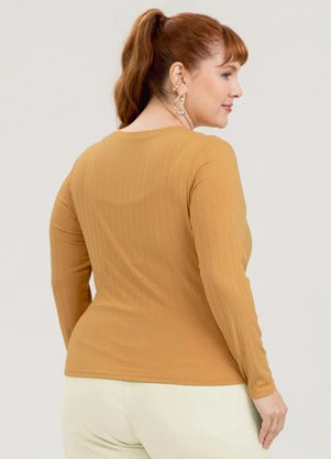 Cativa - Blusa Plus Size em Canelado Laranja - CATIVA