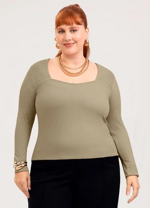 Cativa - Blusa Plus Size em Canelado  Marrom Claro - CATIVA