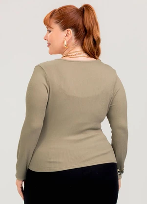 Cativa - Blusa Plus Size em Canelado  Marrom Claro - CATIVA