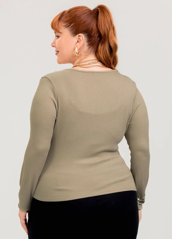 Cativa - Blusa Plus Size em Canelado  Marrom Claro 2