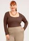 Cativa - Blusa Plus Size em Canelado  Marrom Escuro - variação: Marrom Escuro
