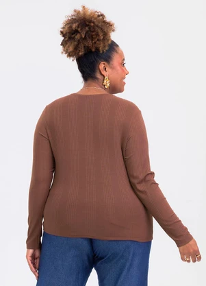 Cativa - Blusa Plus Size em Canelado Marrom - CATIVA