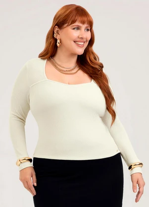 Cativa - Blusa Plus Size em Canelado  Off White - CATIVA