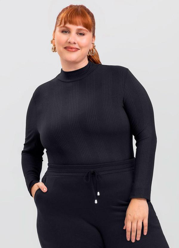 Cativa - Blusa Plus Size em Canelado Preto