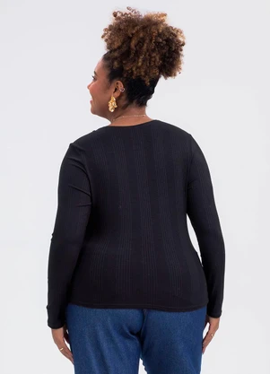 Cativa - Blusa Plus Size em Canelado Preto - CATIVA