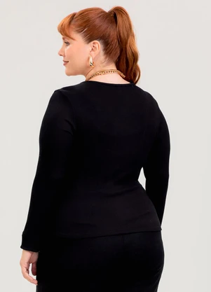Cativa - Blusa Plus Size em Canelado  Preto - CATIVA
