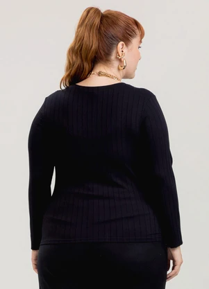 Cativa - Blusa Plus Size em Canelado Preto - CATIVA