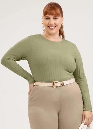 Cativa - Blusa Plus Size em Canelado Verde - CATIVA