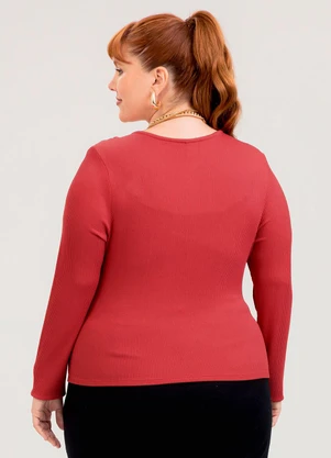 Cativa - Blusa Plus Size em Canelado  Vermelho - CATIVA