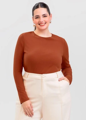 Cativa - Blusa Plus Size em Cotton Marrom - CATIVA